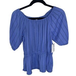 NWT Nine West Blue Striped Peplum 3/4 Sleeve Shirt Womens size small